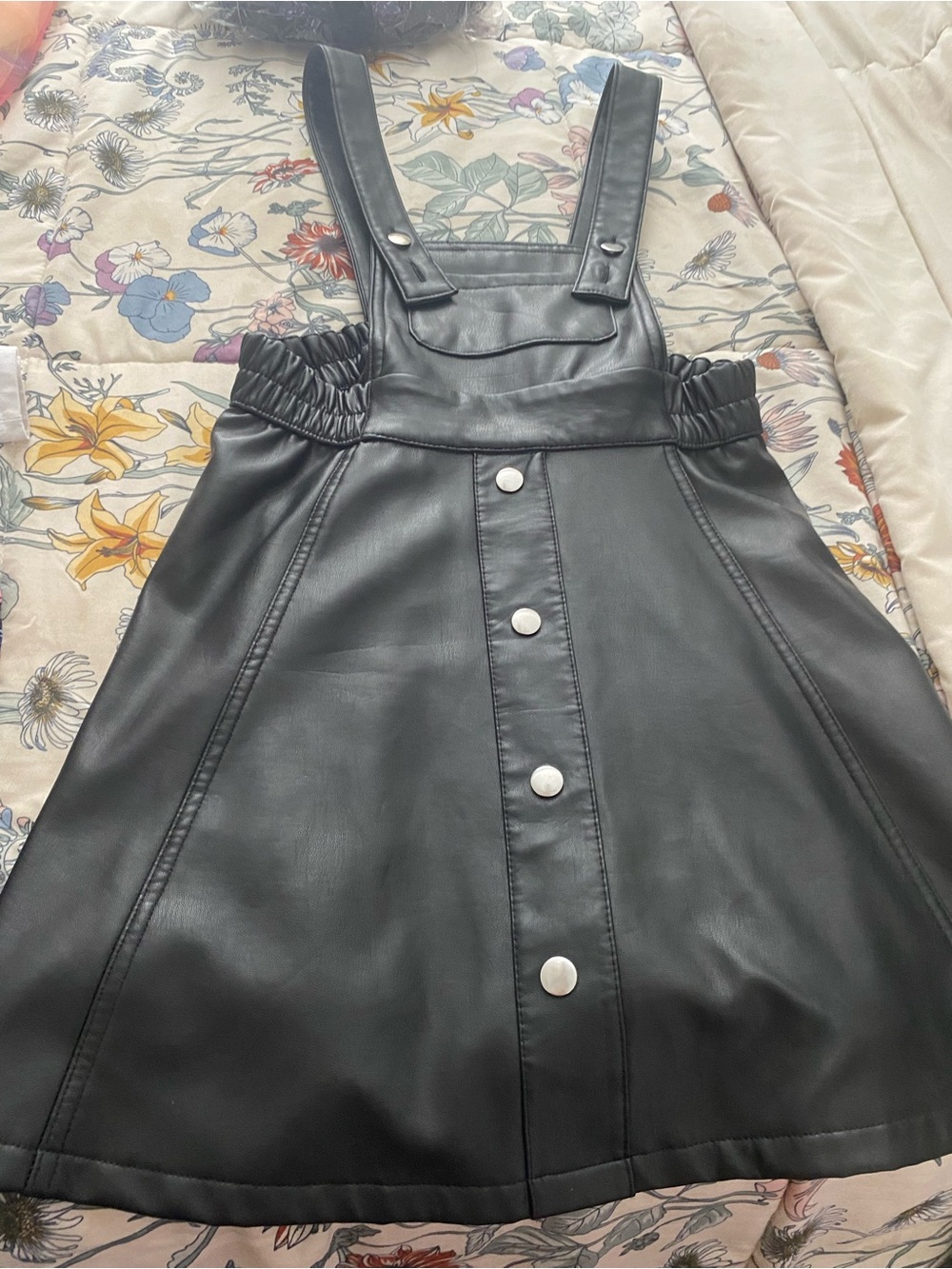 wonder nation Black Faux Leather Pinafore with Elastic Waist